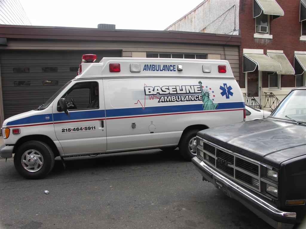 Baseline Ambulance White Ford Van Blue Stripe