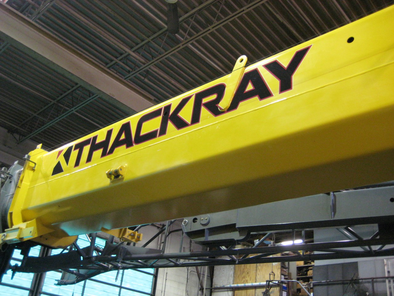 Thackray Crane Rental Yellow Boom Lettering Close Up