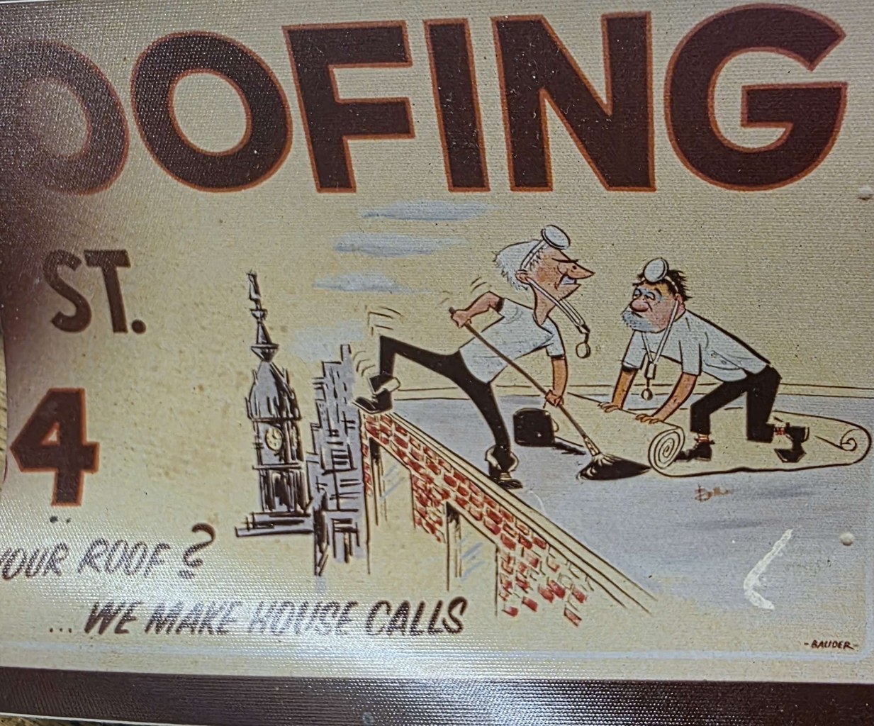 roofing cartoon doofing sign