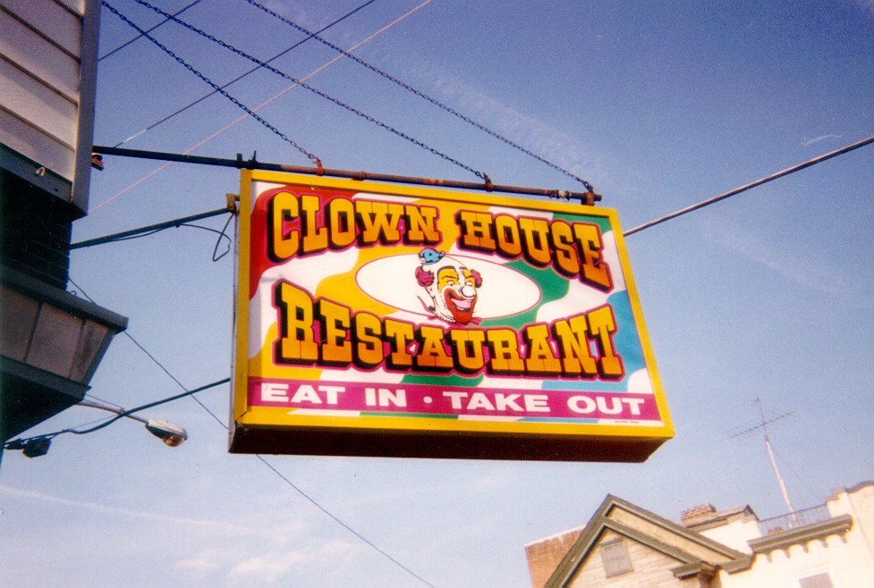 Clown House Restaurant Eat In Take Out Sign