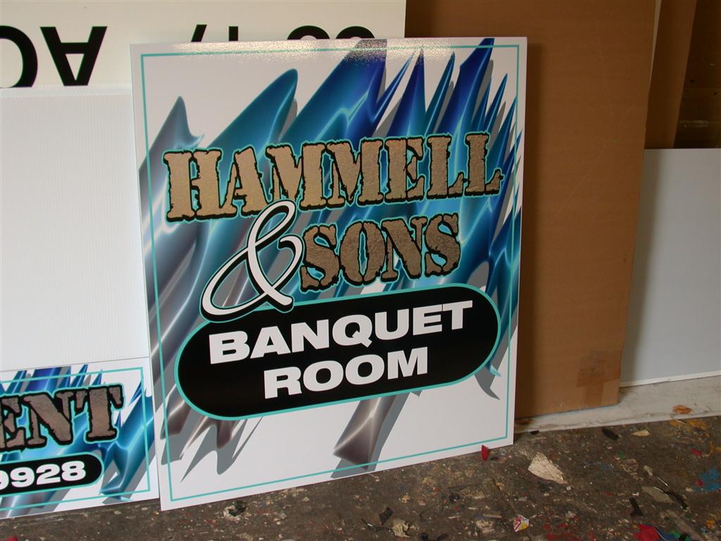 Hammell And Sons Banquet Room Blue Airbrushed Sign