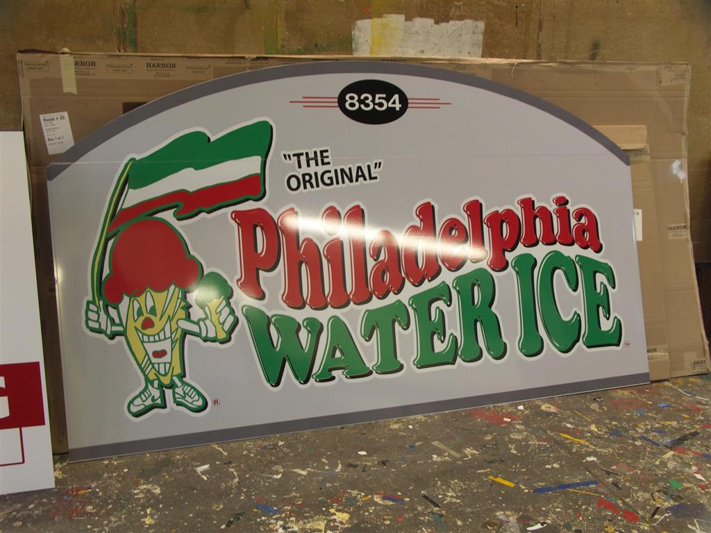 Original Philadelphia Water Ice Arched Sign With Mascot