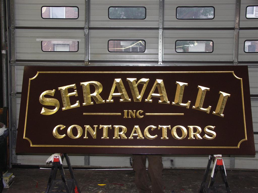 Seravalli Inc Contractors Gold Leaf Carved Sign