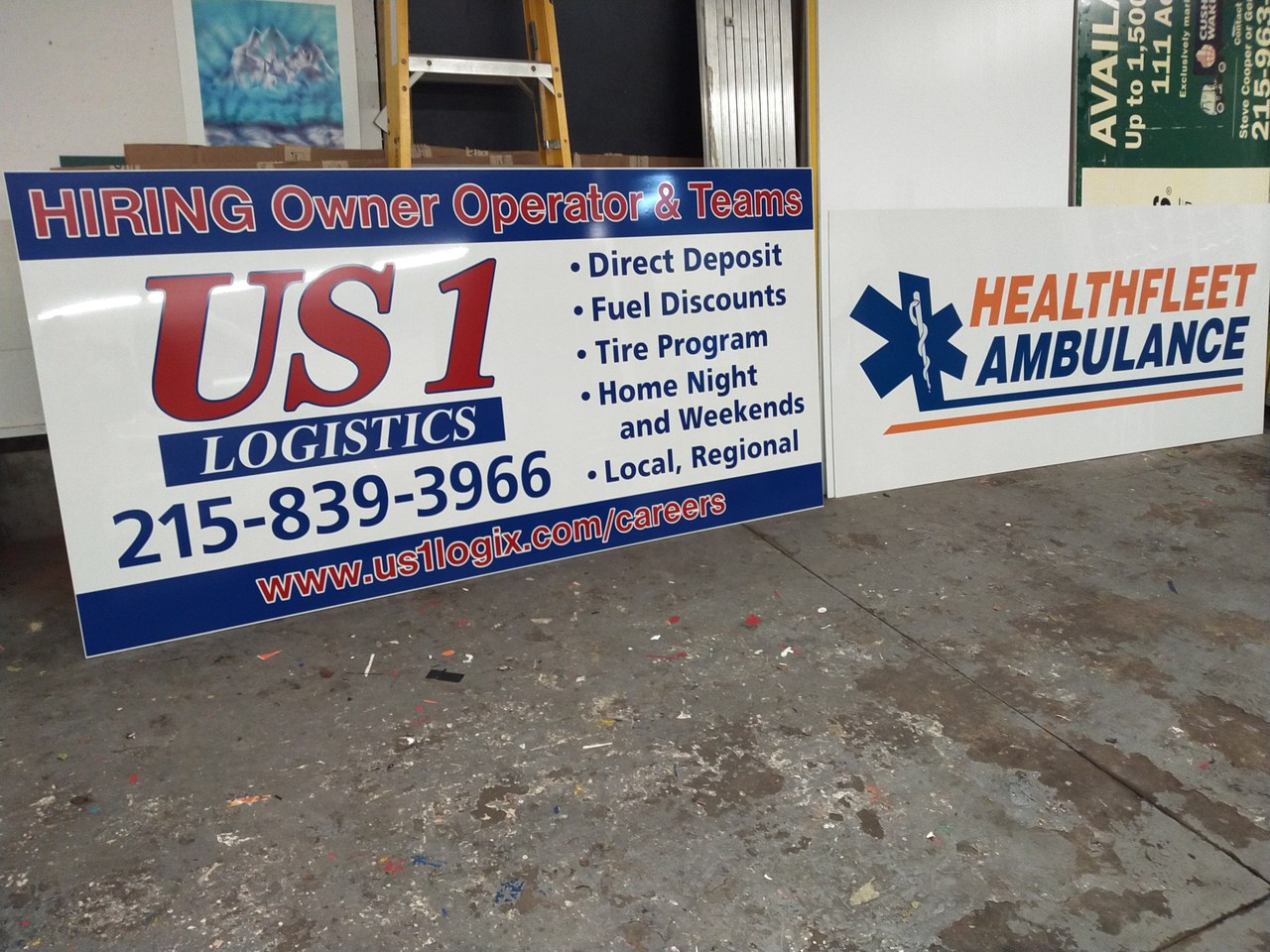 US1 Logistics Hiring Owner Operator Sign And Healthfleet Ambulance Sign
