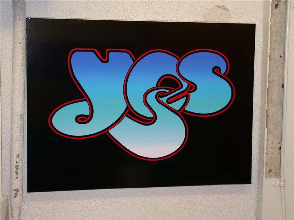 Yes Band Logo Blue Gradient Black Background Sign